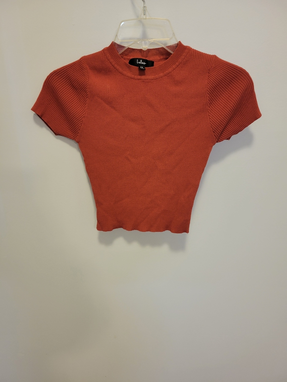 Lulu's Rust Ribbed Short Sleeve Crop Top